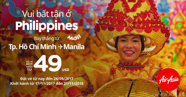 Air Asia mở bán đường bay mới: Sài Gòn – Manila chỉ với 49 USD